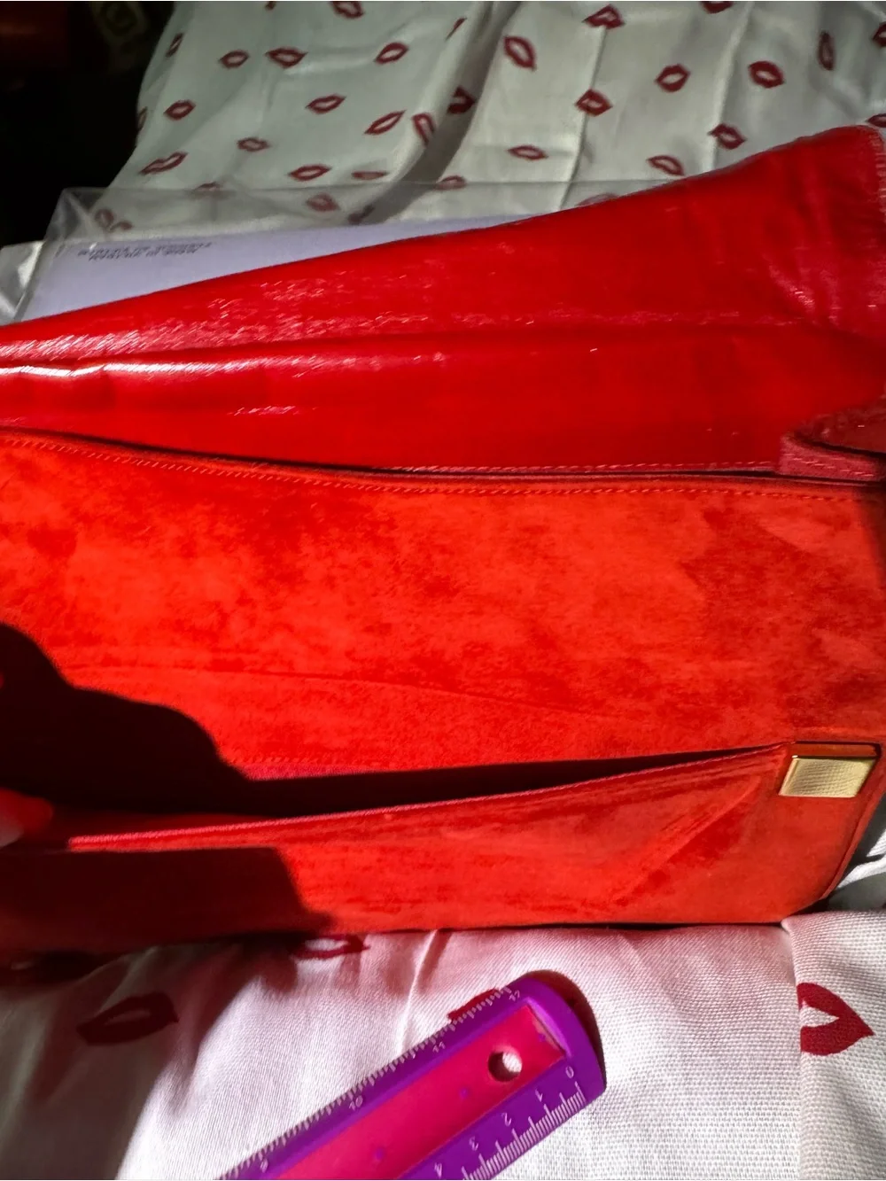 Vtg. Jay Hebert NYC Red Suede Envelope Bag great interior 80’s sheek glamcore - Picture 6 of 14